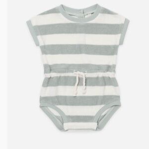 Quincy Mae Retro Terry Romper in Sky (grayish blue and cream) Baby Girl Cozy